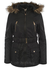 Load image into Gallery viewer, Black Faux Leather Look Coat With Faux Fur Trimmed Hood