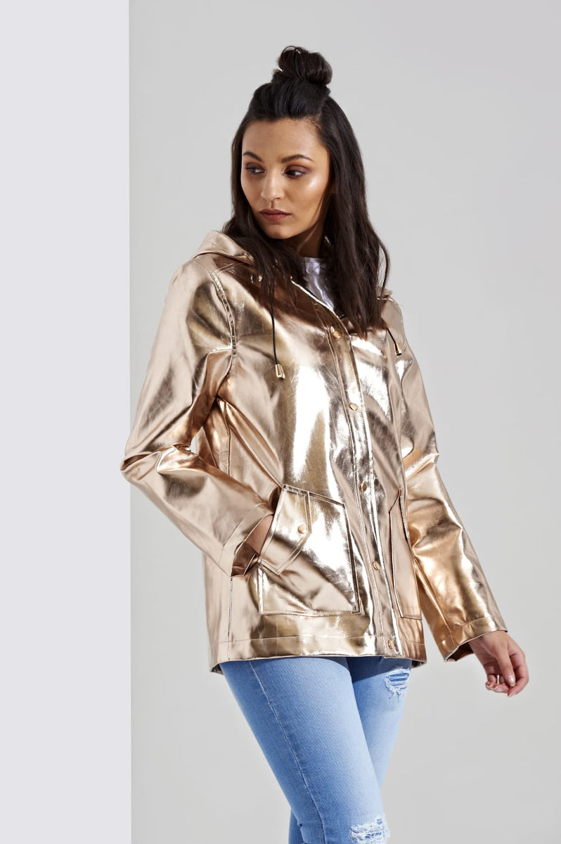 Rose gold hotsell metallic raincoat