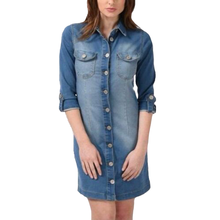Load image into Gallery viewer, Women's Mid Wash Denim Shirt Dress With Pockets