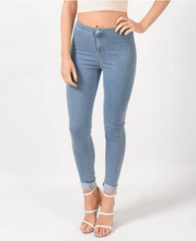 Load image into Gallery viewer, High Waist Blue Denim Stretch Super Skinny Jegging's