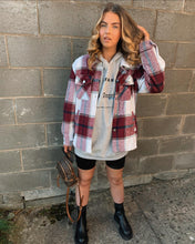 Load image into Gallery viewer, Wine Oversized Checked Patch Pocket Shacket