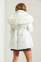 Load image into Gallery viewer, Padded Coat With Faux Fur Trimmed Hood WHITE