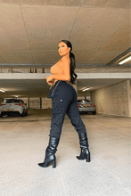 Load image into Gallery viewer, Black Elasticated Waist Cargo Trouser