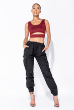 Load image into Gallery viewer, Black Elasticated Waist Cargo Trouser