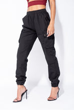 Load image into Gallery viewer, Black Elasticated Waist Cargo Trouser