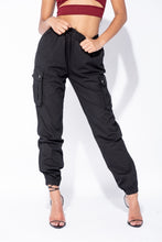 Load image into Gallery viewer, Black Elasticated Waist Cargo Trouser