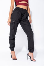 Load image into Gallery viewer, Black Elasticated Waist Cargo Trouser