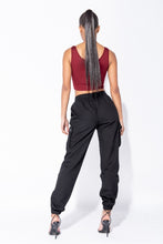 Load image into Gallery viewer, Black Elasticated Waist Cargo Trouser