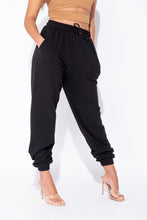 Load image into Gallery viewer, Black Tie Waist Oversized Joggers