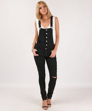 Load image into Gallery viewer, Black Skinny Ripped Stretch Denim Dungarees