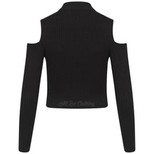 Load image into Gallery viewer, Glitter Cold Shoulder Ribbed Cropped Top In Black