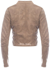 Load image into Gallery viewer, Faux Leather Cropped Biker Jacket In Vintage Stone