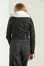 Load image into Gallery viewer, Biker Jacket With White Faux Fur Collar