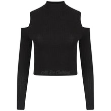 Load image into Gallery viewer, Glitter Cold Shoulder Ribbed Cropped Top In Black