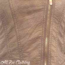 Load image into Gallery viewer, Faux Leather Cropped Biker Jacket In Vintage Stone