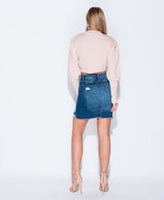 Load image into Gallery viewer, Mid Wash Distressed Ripped Denim Skirt