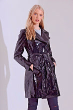 Load image into Gallery viewer, High Shine Black Double Breasted Trench Coat