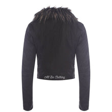 Load image into Gallery viewer, Faux Fur Leather Cropped Biker Jacket Coat in Black