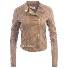 Load image into Gallery viewer, Faux Leather Cropped Biker Jacket In Vintage Stone