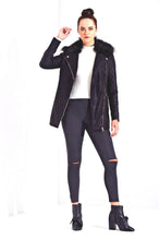 Load image into Gallery viewer, Black Leather Look Jacket With Faux Fur