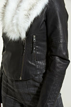 Load image into Gallery viewer, Biker Jacket With White Faux Fur Collar