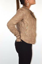 Load image into Gallery viewer, Faux Leather Cropped Biker Jacket In Vintage Stone