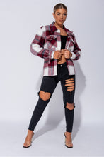 Load image into Gallery viewer, Wine Oversized Checked Patch Pocket Shacket