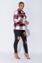 Load image into Gallery viewer, Wine Oversized Checked Patch Pocket Shacket