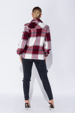 Load image into Gallery viewer, Wine Oversized Checked Patch Pocket Shacket