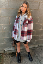 Load image into Gallery viewer, Wine Oversized Checked Patch Pocket Shacket
