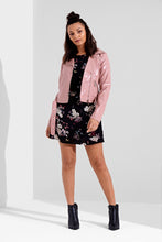 Load image into Gallery viewer, High Shine Cropped Biker Jacket in Pink &amp; Black
