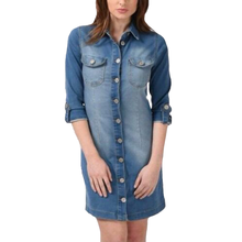 Load image into Gallery viewer, Women&#39;s Mid Wash Denim Shirt Dress With Pockets
