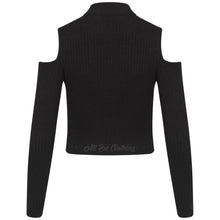 Load image into Gallery viewer, Glitter Cold Shoulder Ribbed Cropped Top In Black

