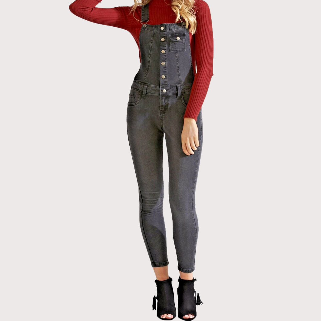 Charcoal Skinny Stretch Denim Dungarees