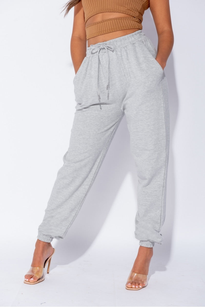 Grey joggers tie waist sale