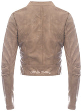 Load image into Gallery viewer, Faux Leather Cropped Biker Jacket In Vintage Stone

