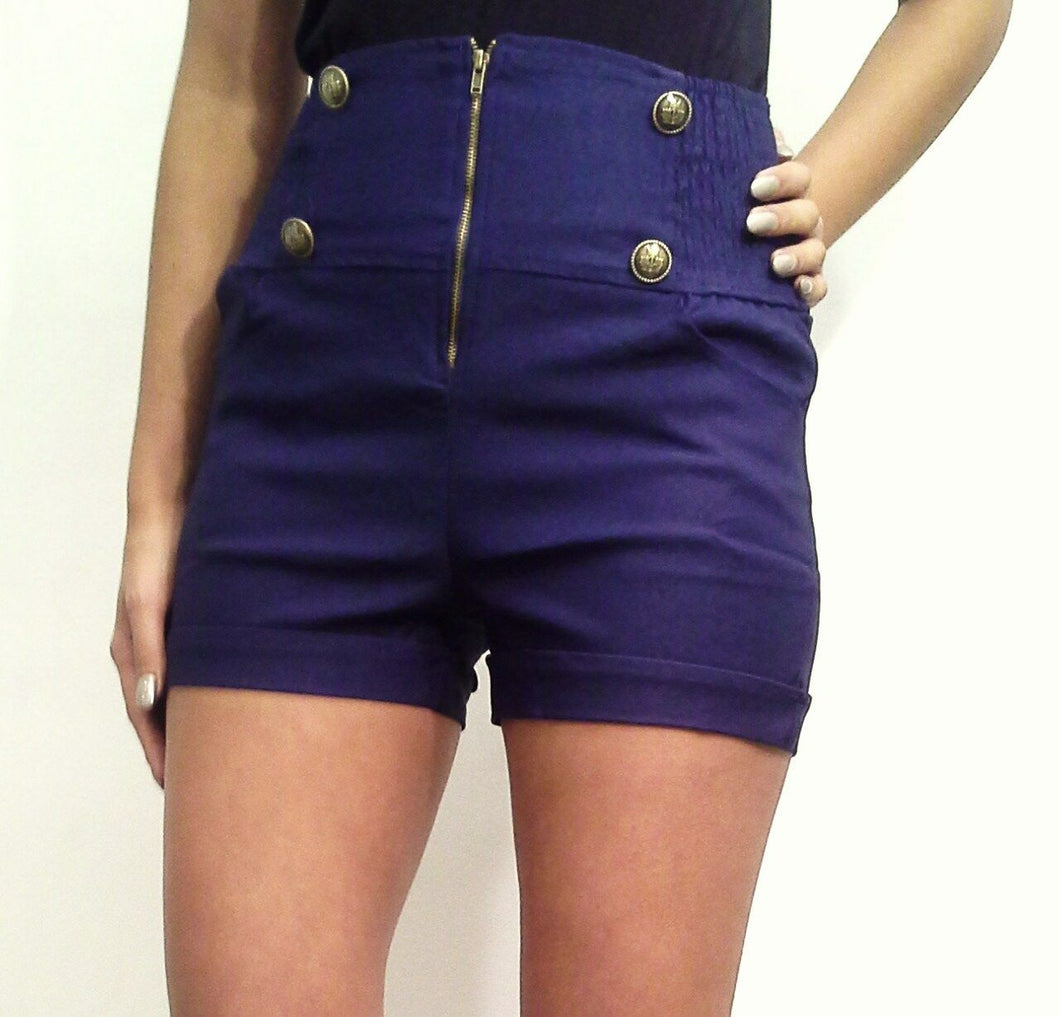 High Waist Zip Front Stretch Military Shorts