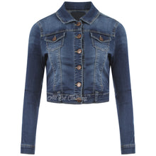 Load image into Gallery viewer, Cropped Stretch Dark Denim Cotton Blend Jacket
