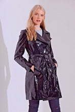 Load image into Gallery viewer, High Shine Black Double Breasted Trench Coat
