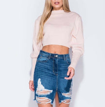 Load image into Gallery viewer, Mid Wash Distressed Ripped Denim Skirt
