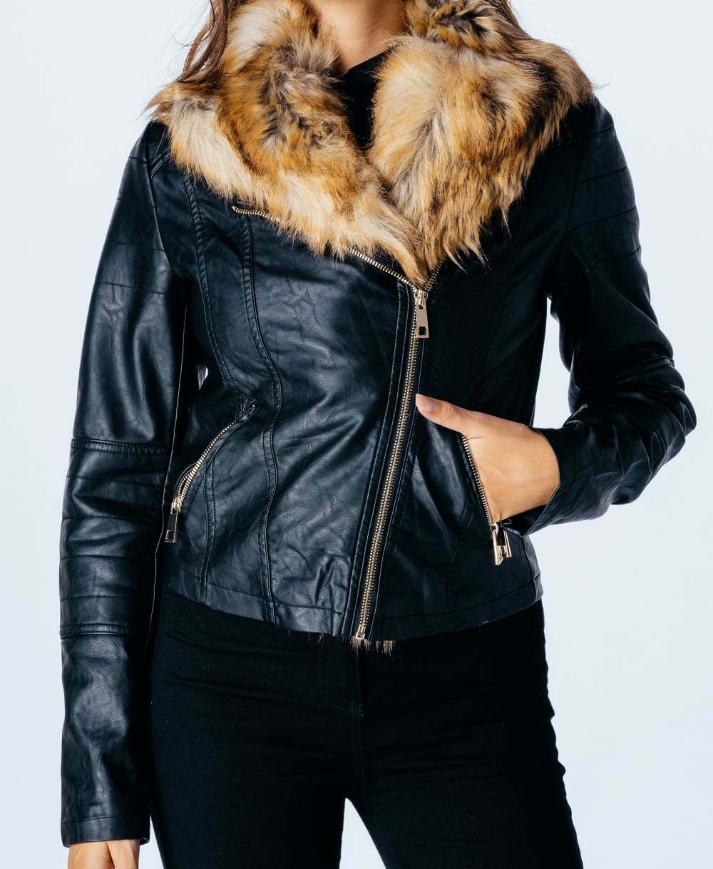 Waist Length Biker Jacket with fur detail