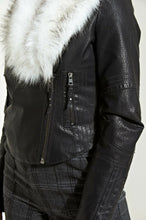 Load image into Gallery viewer, Biker Jacket With White Faux Fur Collar
