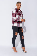 Load image into Gallery viewer, Wine Oversized Checked Patch Pocket Shacket
